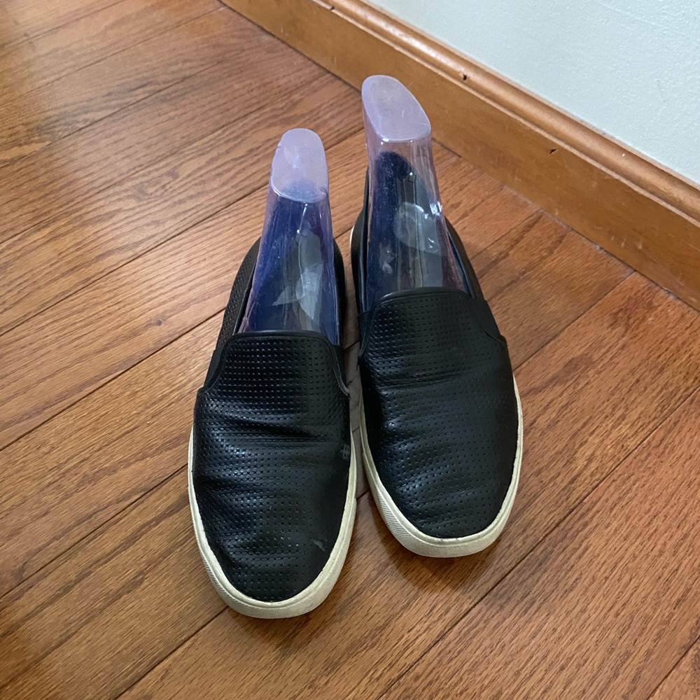 Vince Blair black perforated leather slip on sneakers slides flats